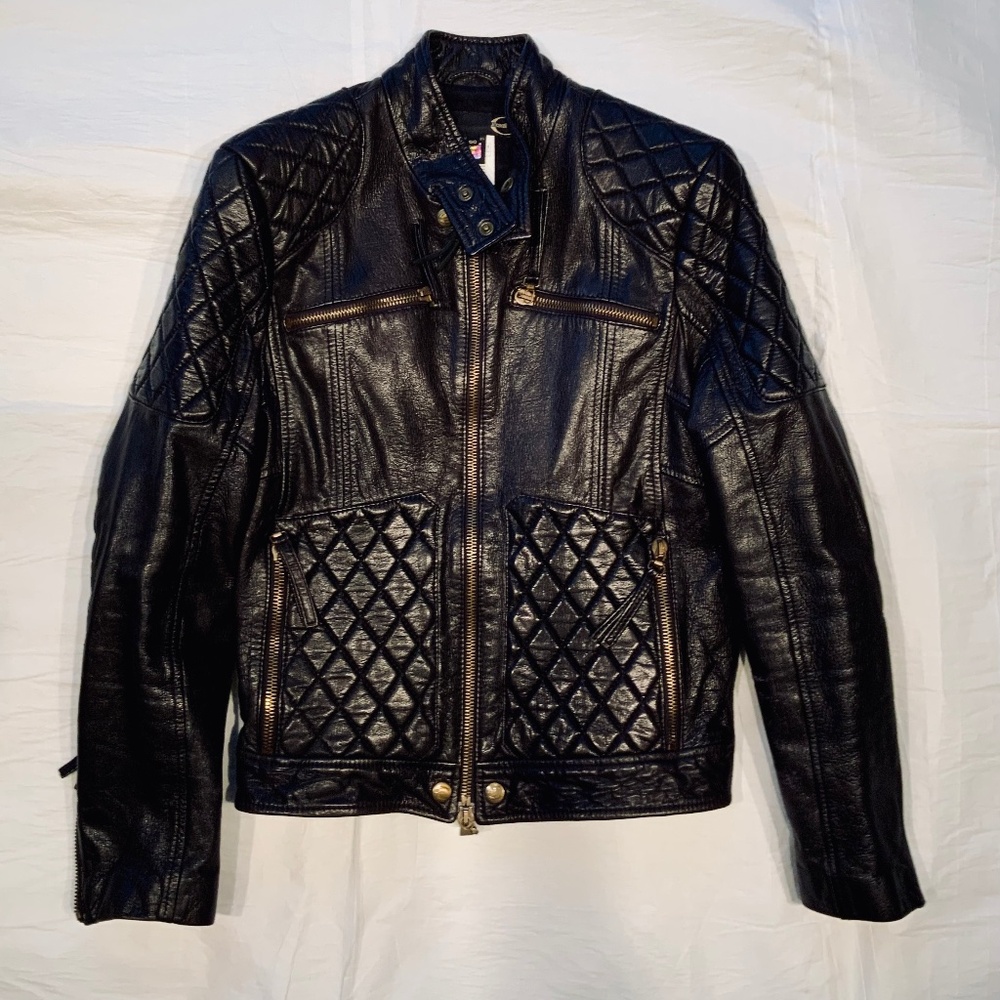 Just Cavalli Ittierre Leather Men's Motorcycle Jacket, size 50, Black